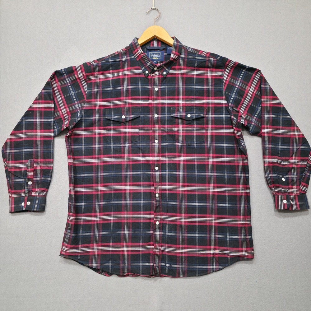 Classic Western Men's Plaid Long Sleeve Button Up Western Twill Shirt Size XXL